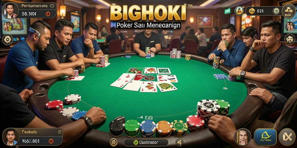 Tampilan gameplay BIGHOKI yang mendebarkan di meja poker.