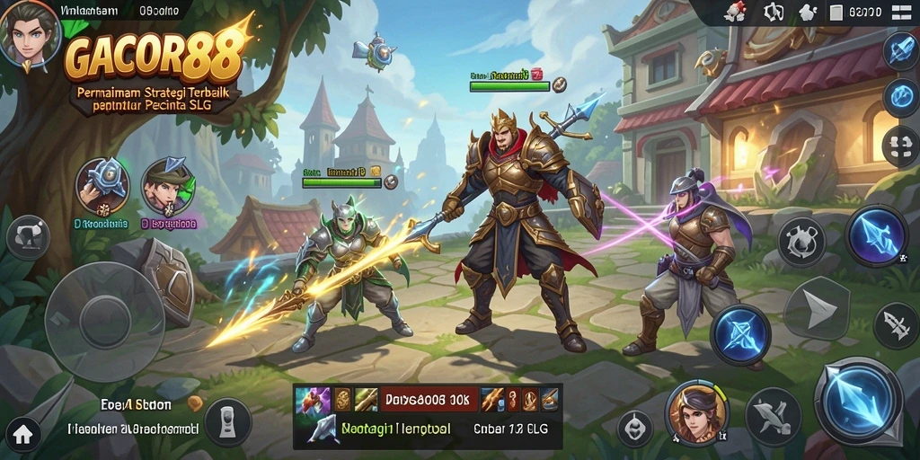 Screenshot gameplay GACOR88 menunjukkan pertempuran strategi yang intens.
