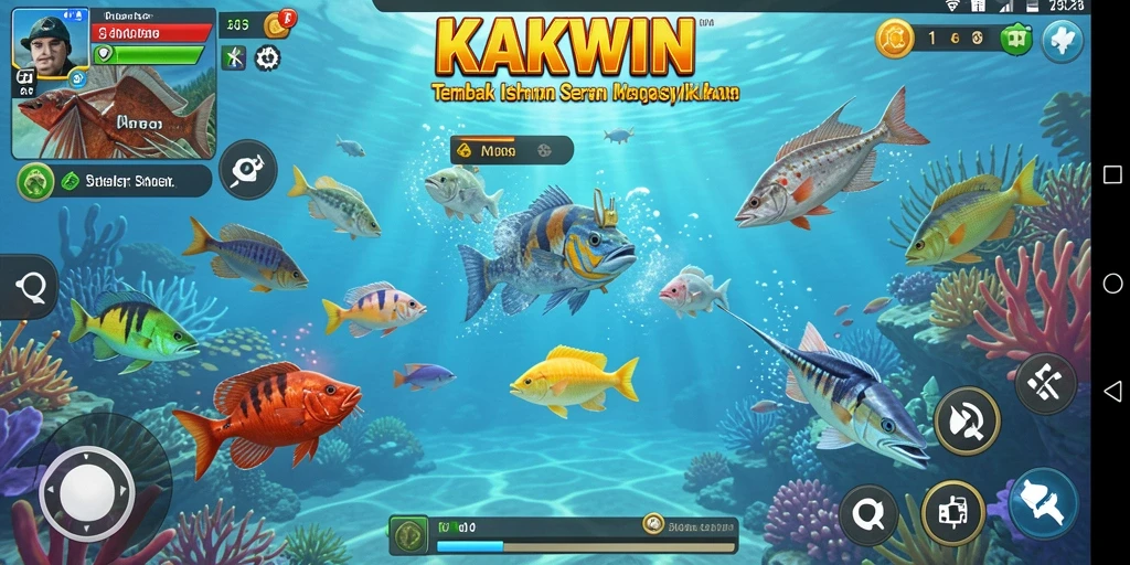 Screenshot menampilkan gameplay menembak ikan di KAKWIN.