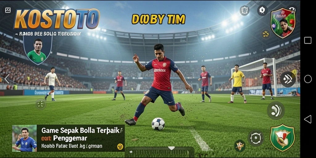 Tampilan gameplay KOSTOTO yang mendebarkan di lapangan sepak bola.