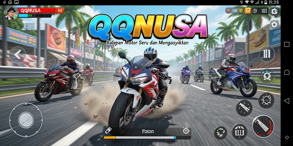 Screenshot gameplay menampilkan balapan motor yang seru di QQNUSA.