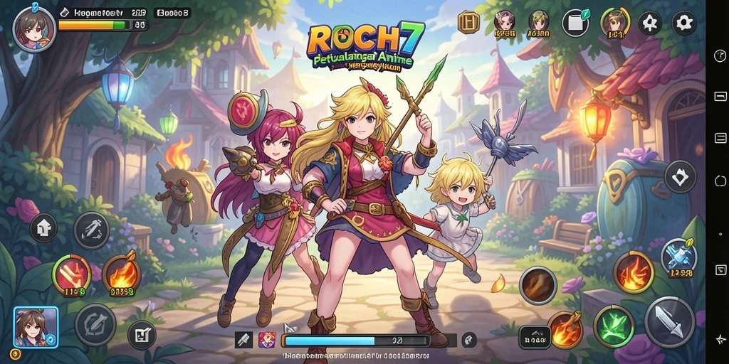 Screenshot gameplay RICH7 menampilkan pertarungan Anime yang dinamis.