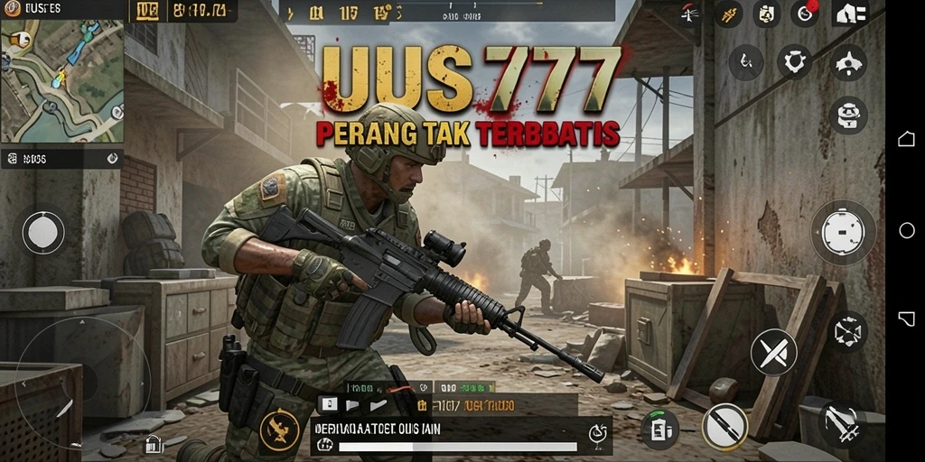 Tangkapan layar utama UUS777 menampilkan aksi pertempuran seru.