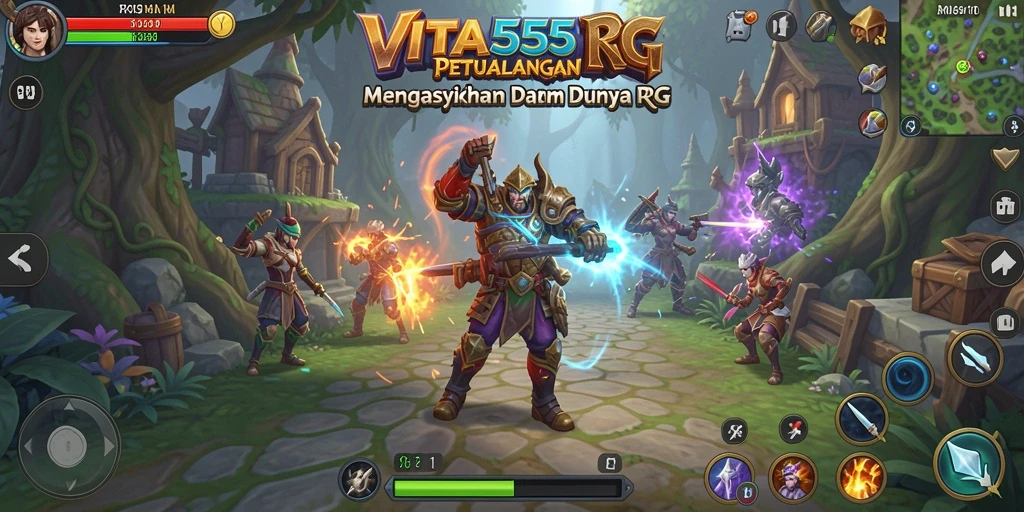 Screenshot VITA555 menampilkan aksi pertempuran seru di dunia RPG.